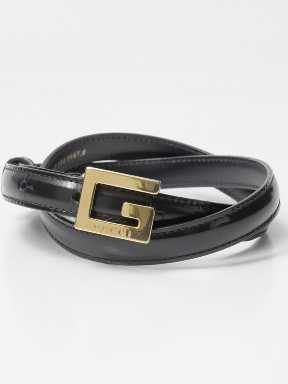 Vintage Gucci Black Patent Leather G Buckle Skinny Belt